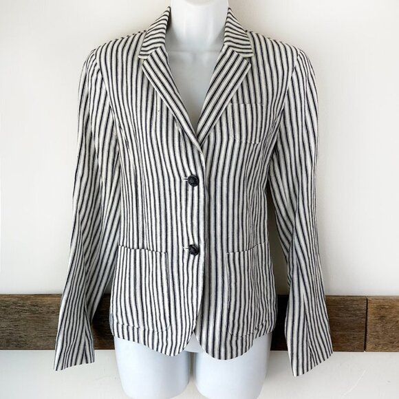 GAP Navy and White‎ Ticking Blazer Jacket  Linen Cotton 4 - Picture 8 of 8